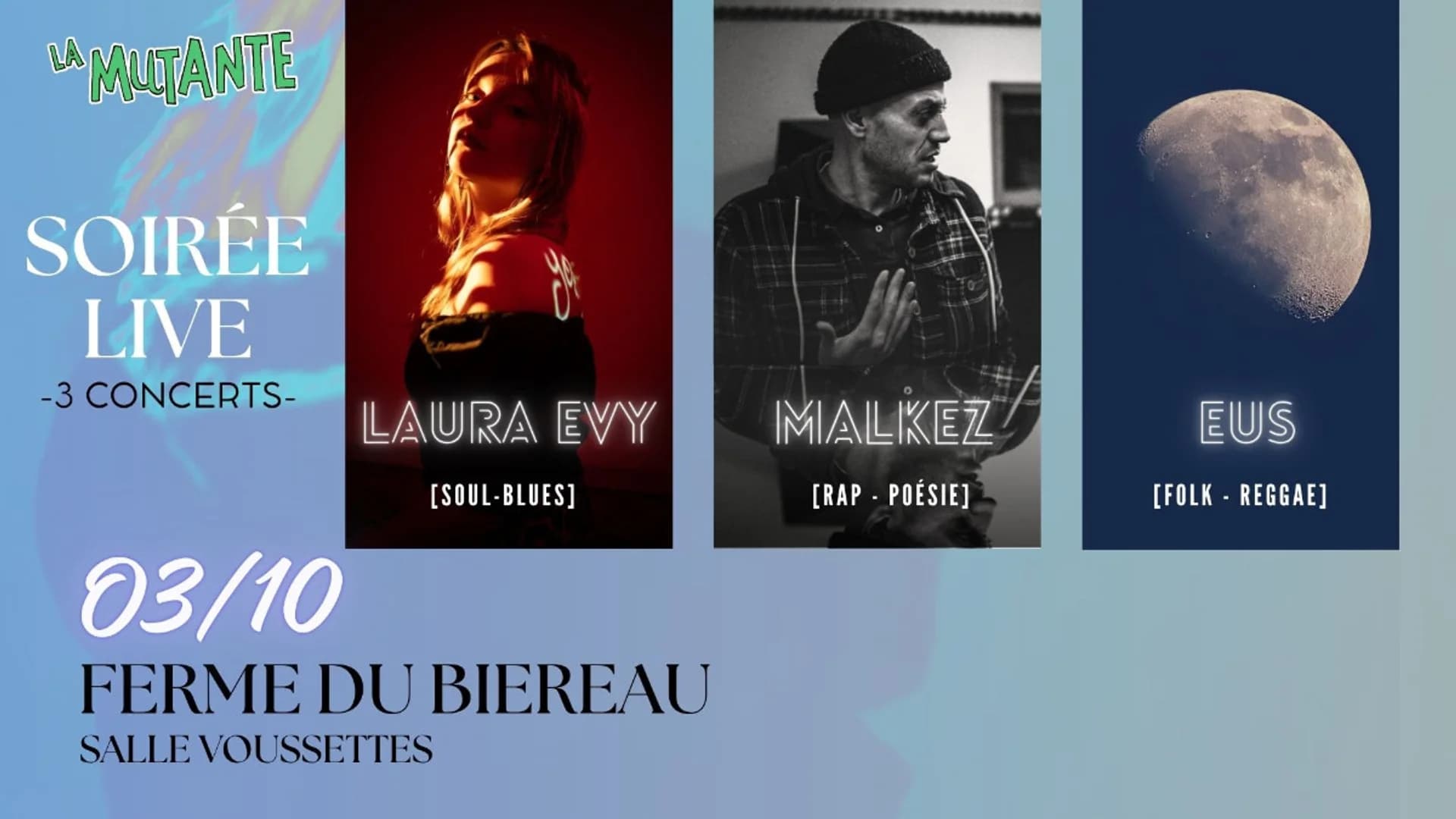 🎶 SOIRÉE MUSICALE – 3 CONCERTS🎸